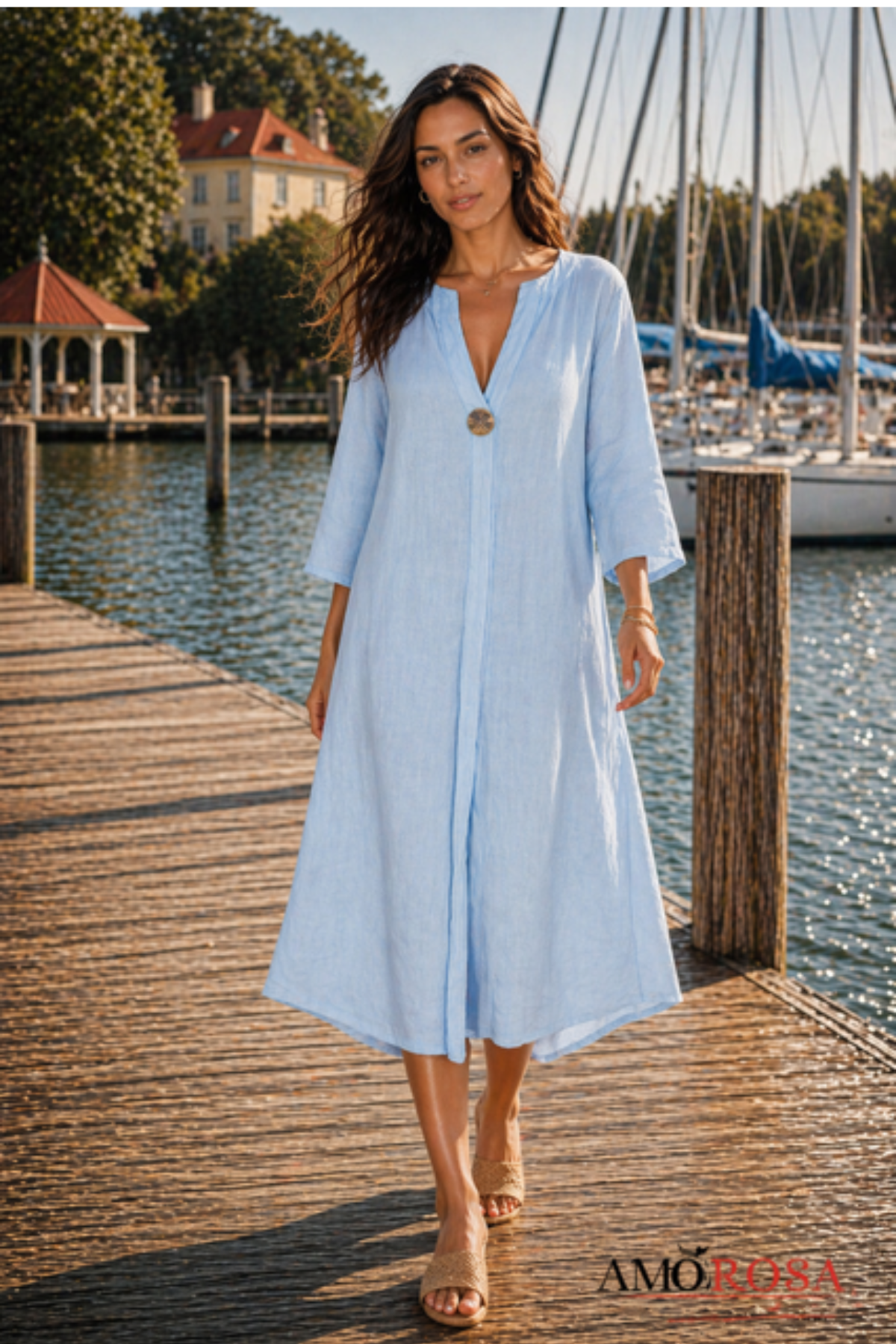 Amorosa Center Button Linen Dress