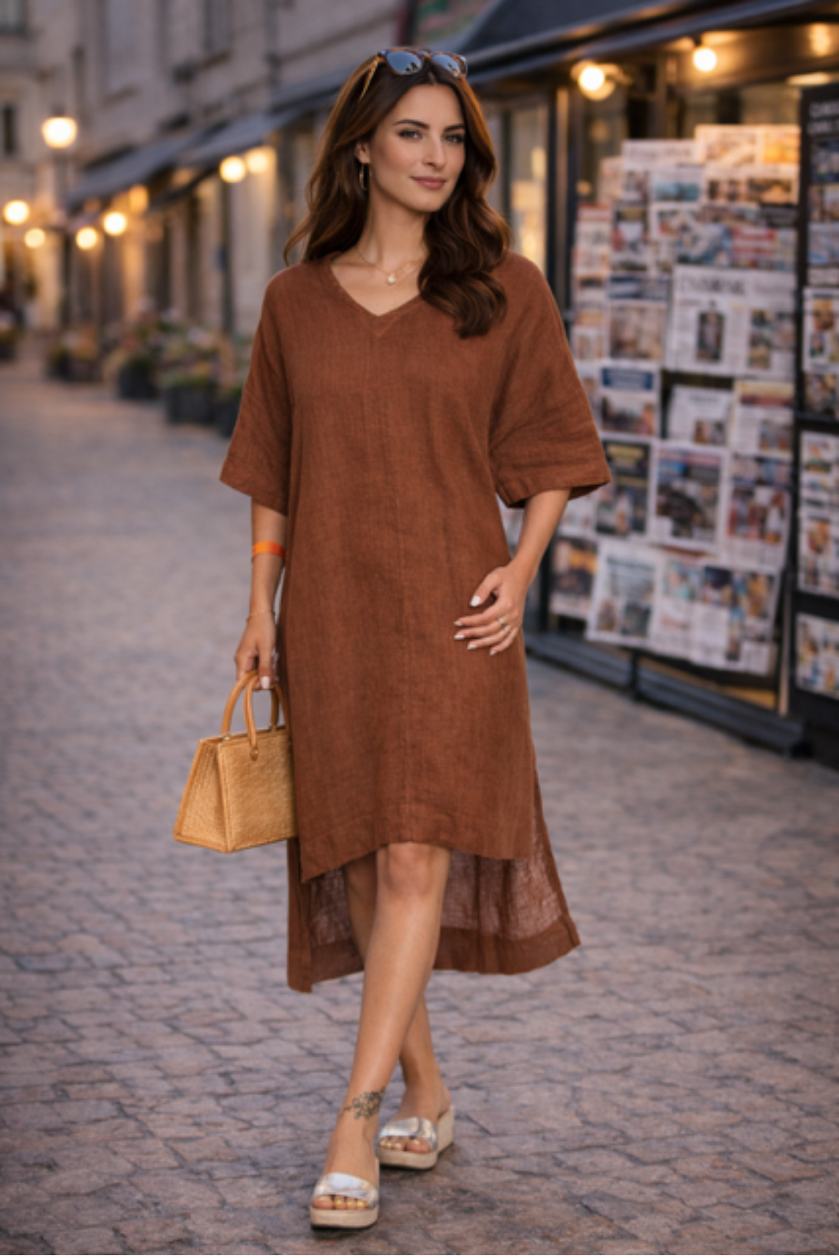 Amorosa V-Neck Linen Dress