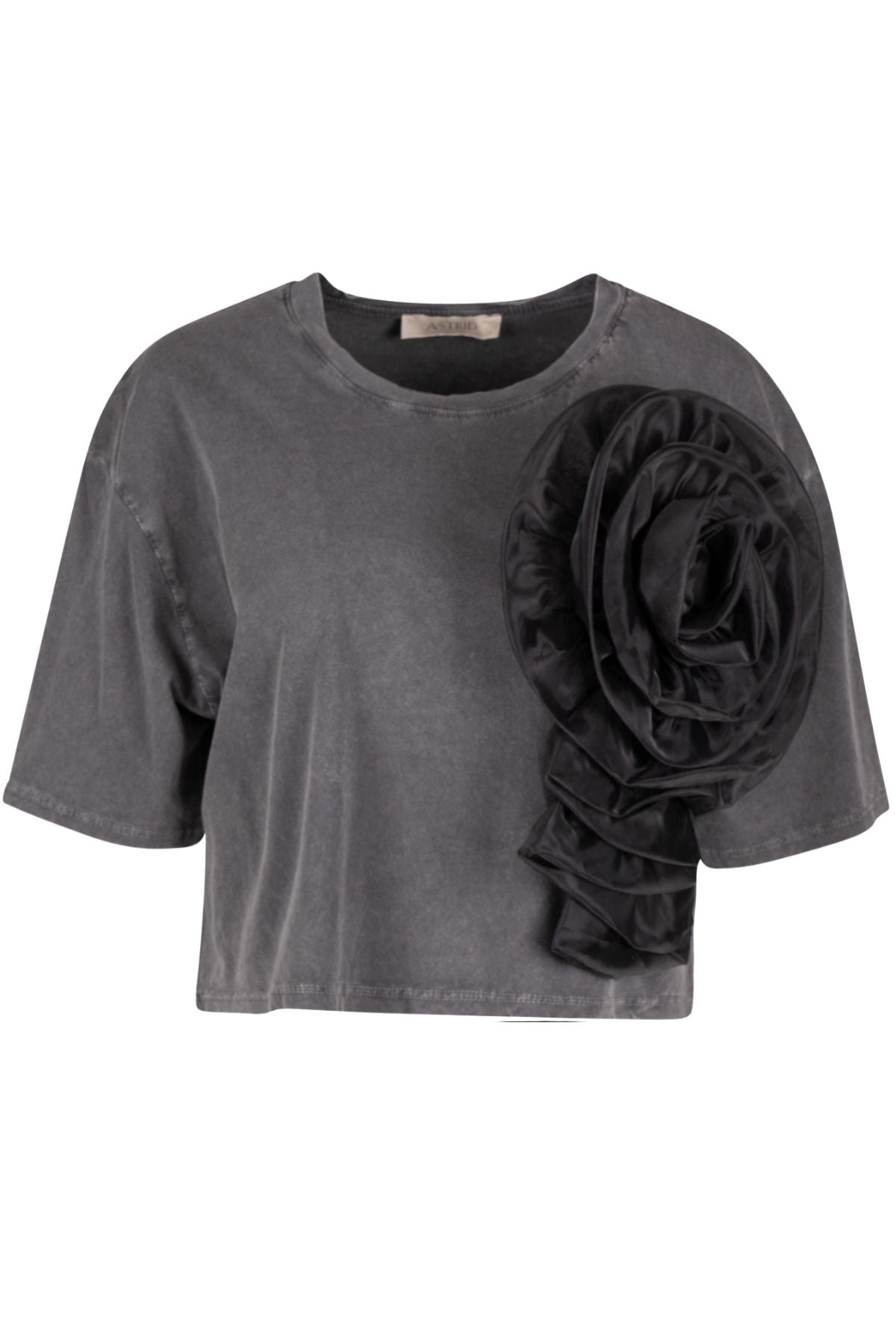 Astrid Decorative Washed Black Tea Shirt Top