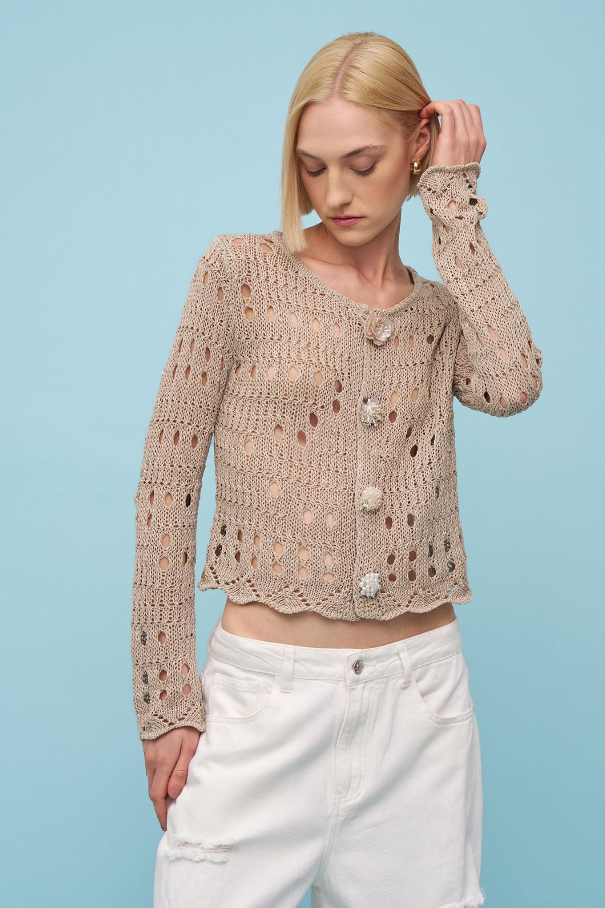 Astrid - Knit Runway Cardigan - Sand
