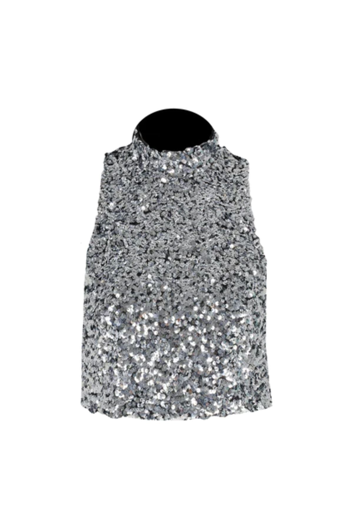 Astrid - Knit Sequin Sleeveless Top - Silver