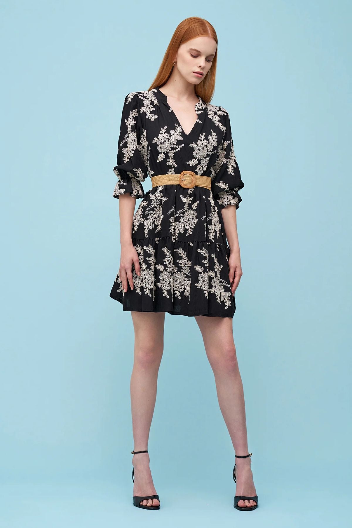Astrid - Woven Dress - Embroidered Floral Detailing
