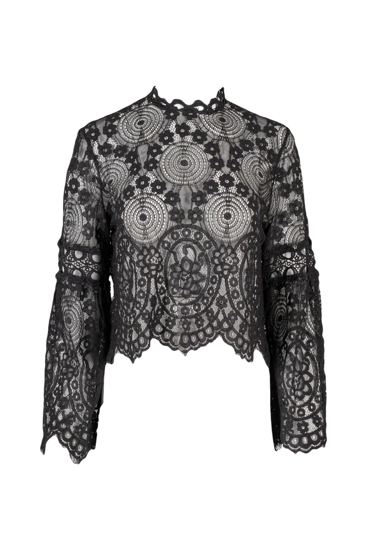 Astrid - Woven Long Sleeve Top - Black Lace