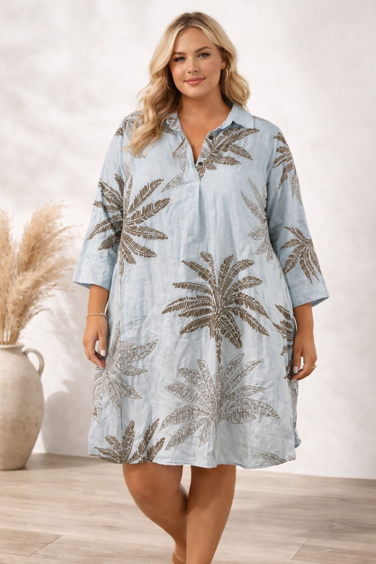 Elissia - Baby Blue Linen Dress