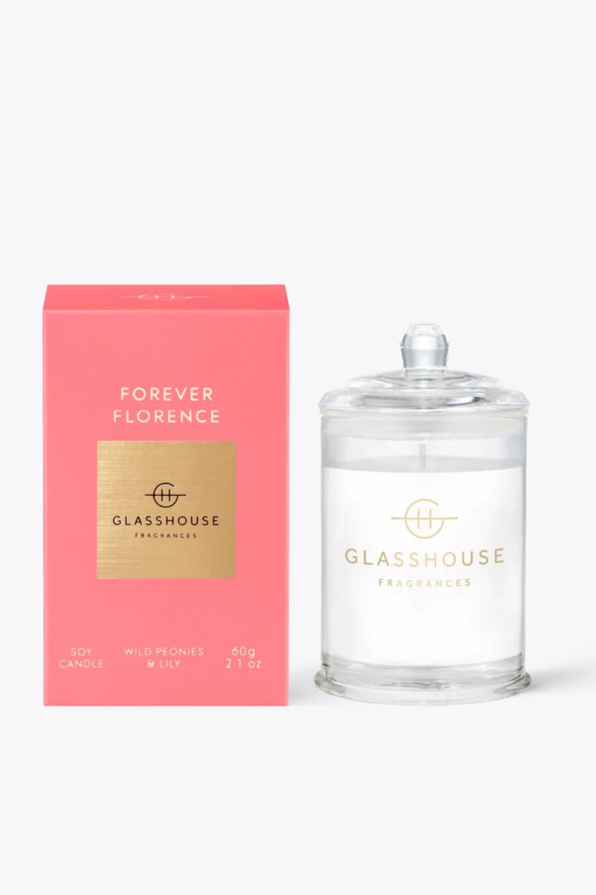 GLASSHOUSE Fragrances - Forever Florence - Wild Peonies & Lily - Soy Candle - 60g