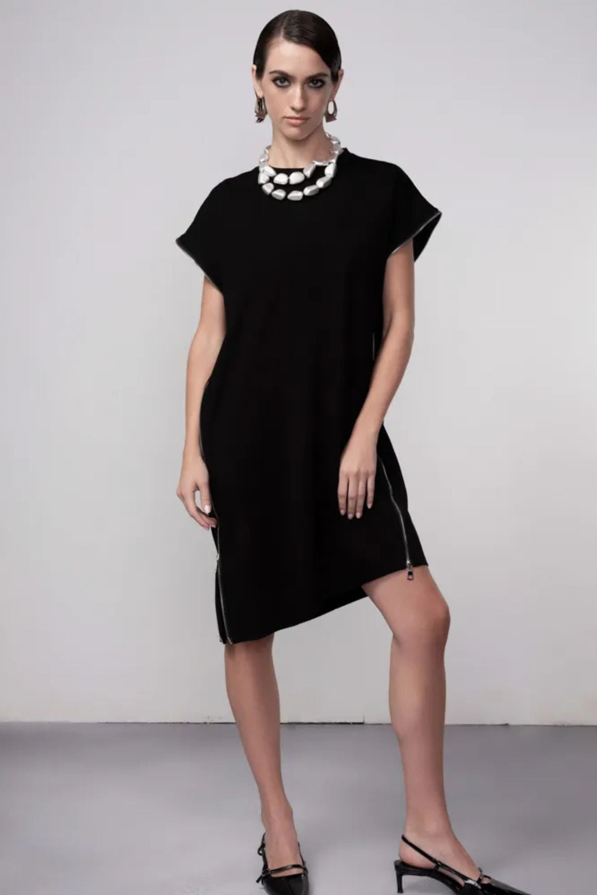 Haako - High Neck Dress W/ Zippers - Black