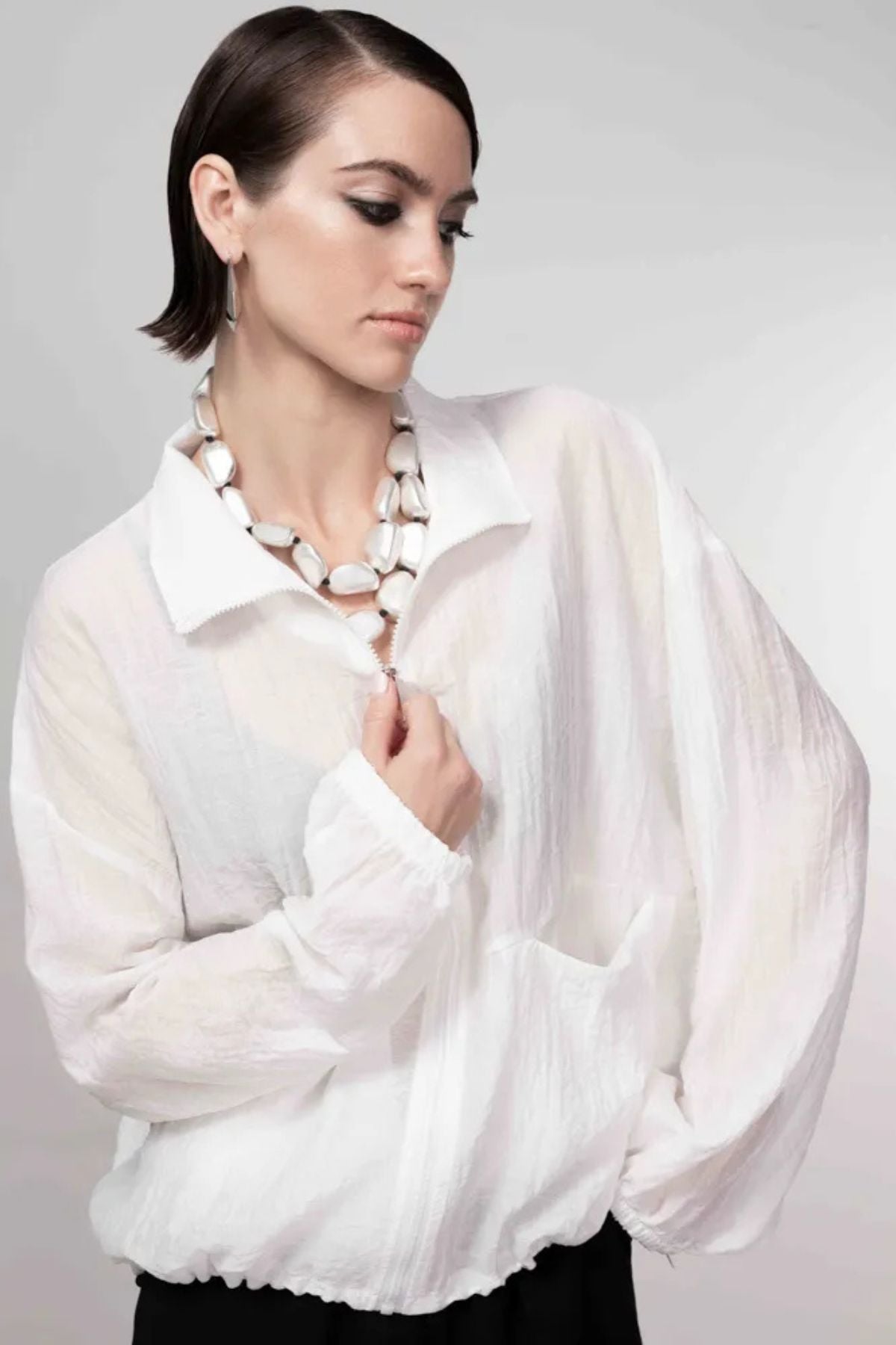 Haako - White Zip Up Bomber