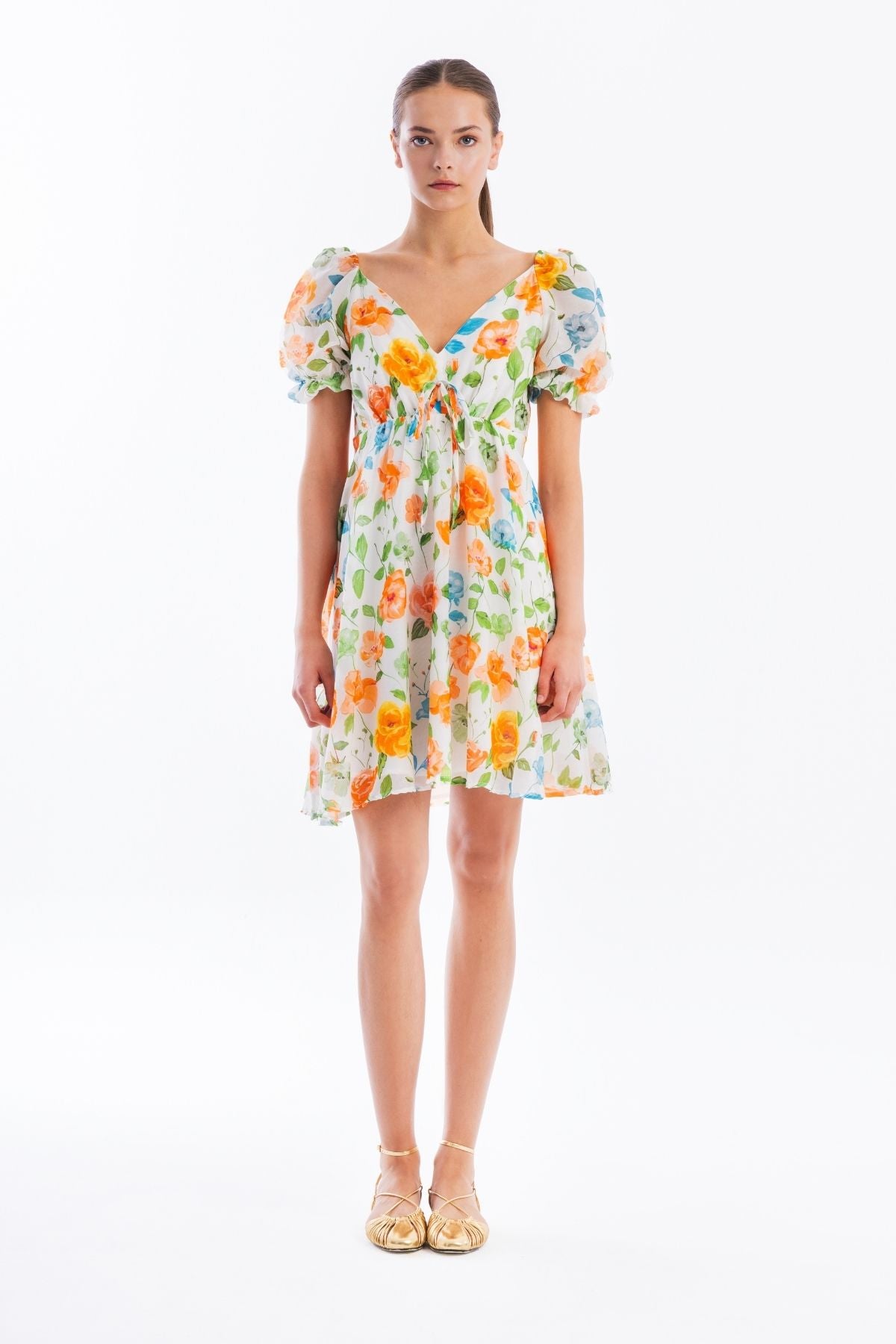 Haris Cotton - Short Floral Printed Dress - Orange