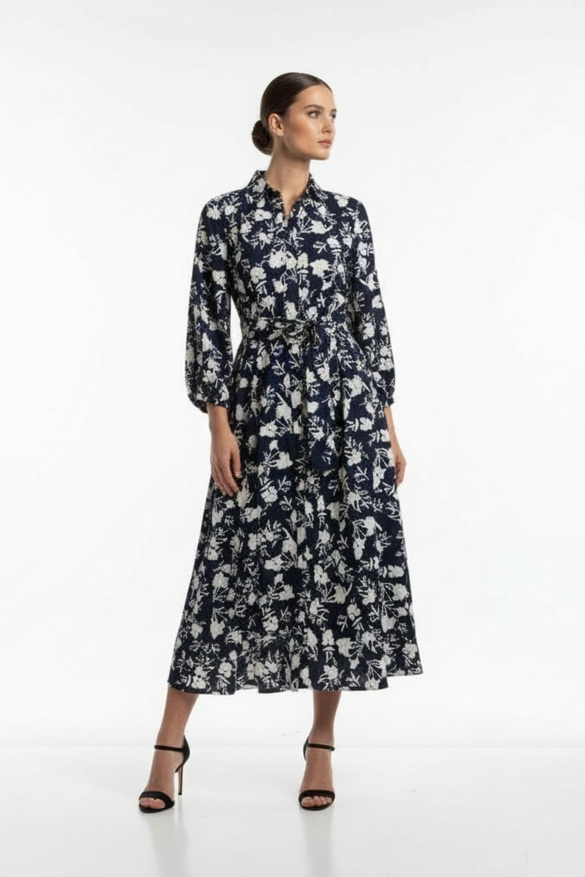 Ivido Blue & White Floral Print Dress