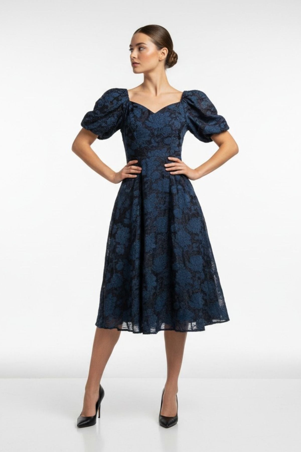 Ivido - Fancy Sweetheart Puff Dress - Deep Blue