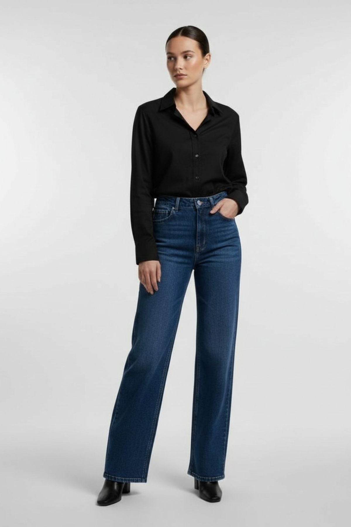 Ivido - Long Sleeve Button Up Blouse - Blk