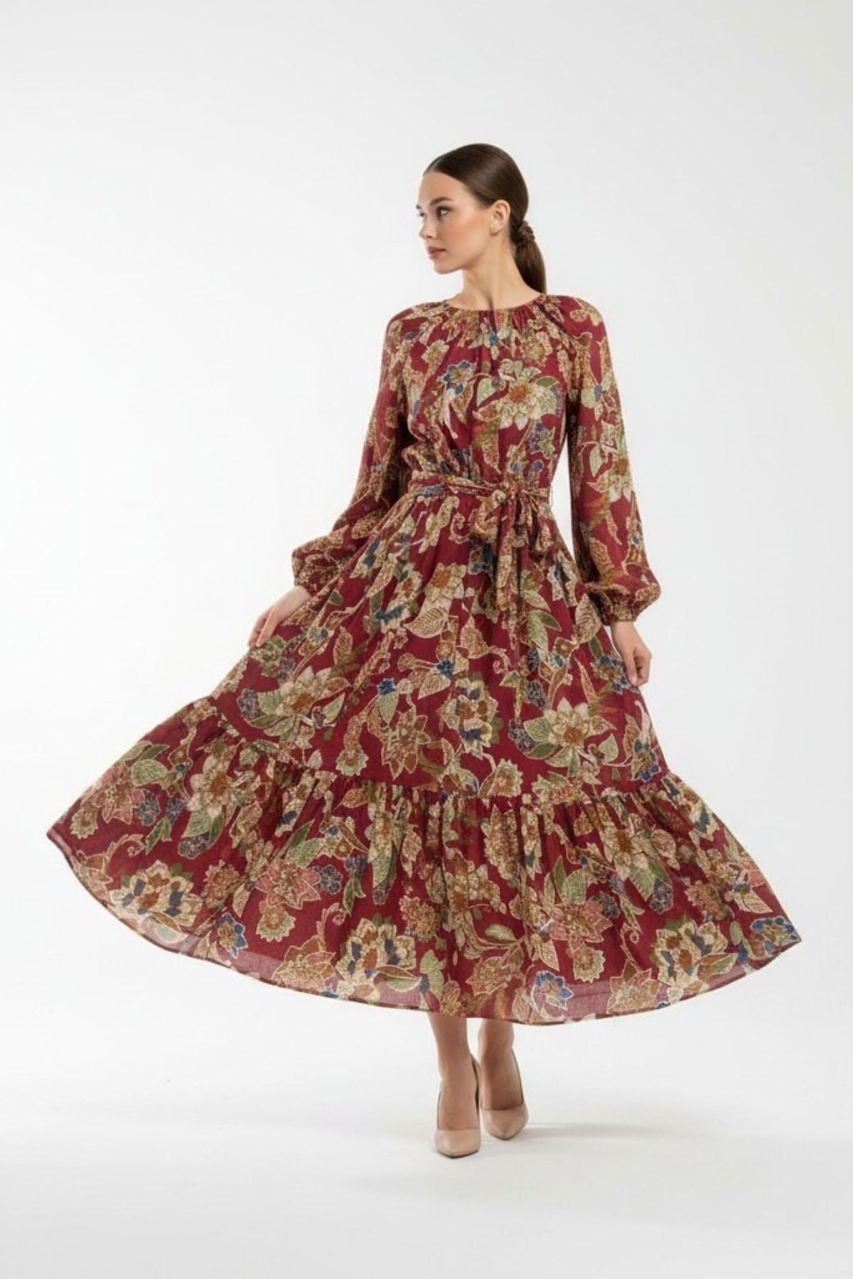 Ivido Long Red Floral Dress