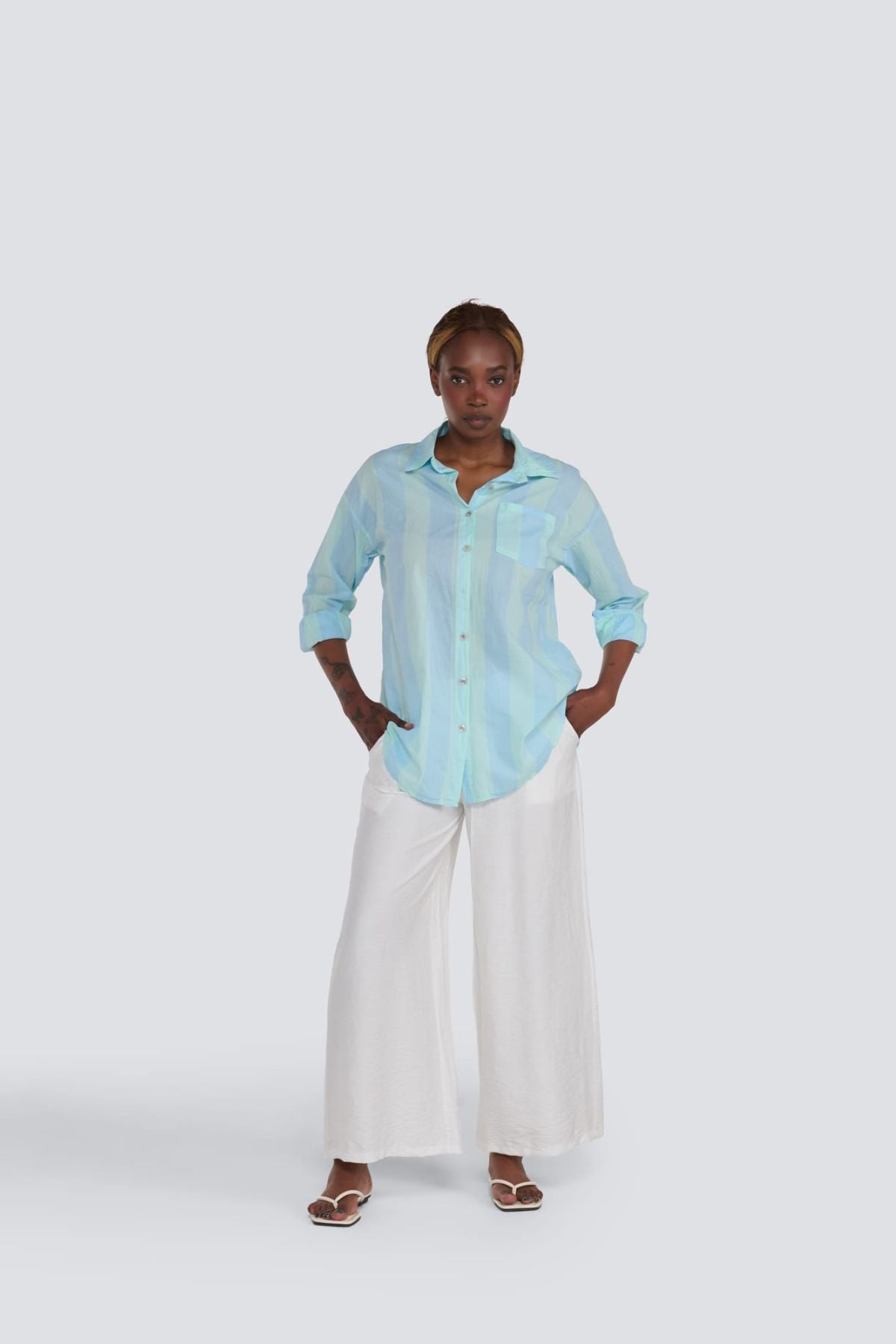 Jessica Laura - Aqua/Blue Stripe Shirt