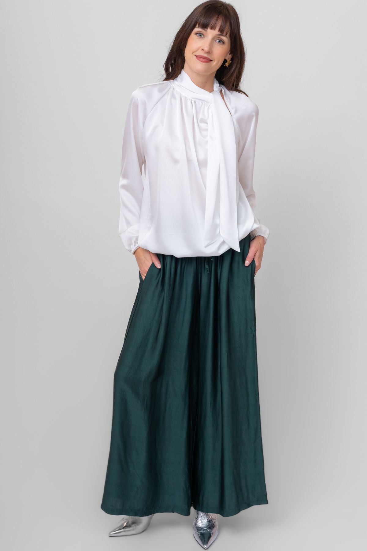 Me & Gee - Flared Pant With Tie - Emerald
