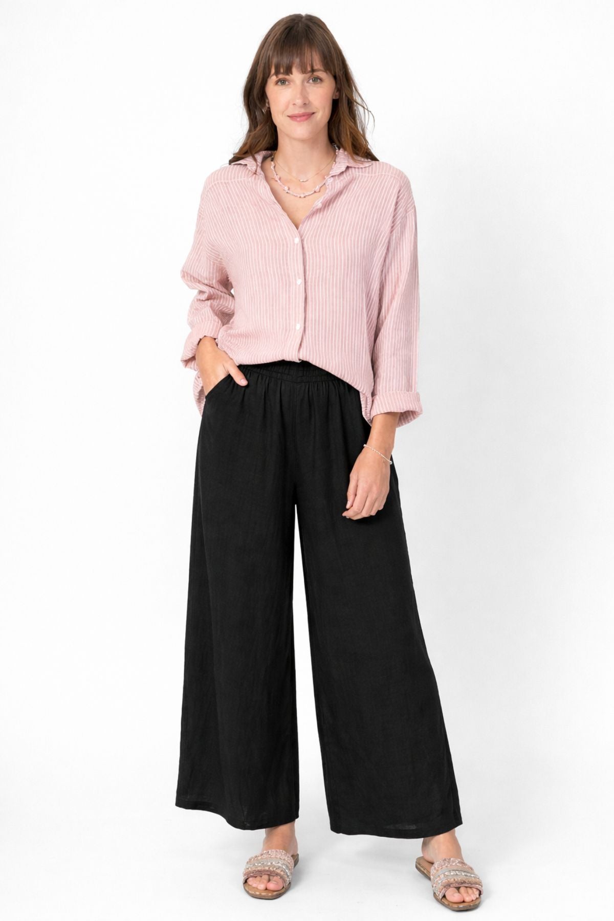 Me & Gee - Elastic Waistband Wide Leg Pant - Black