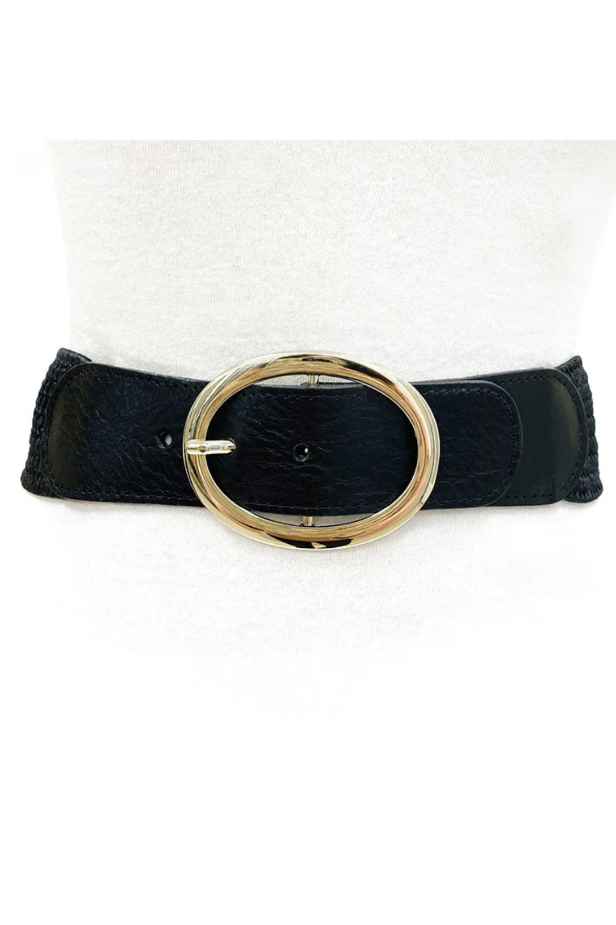 Medike Landes Inc - Black Elastic Waist With - Gold Oval Buckle