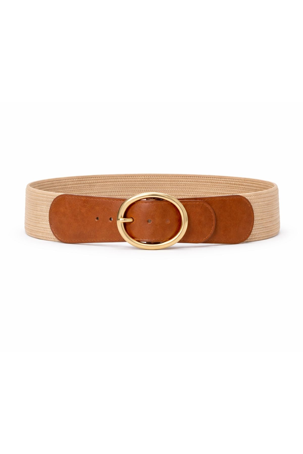 Medike Landes Inc - Elastic Waist - Gold Oval Belt Ring - Tan