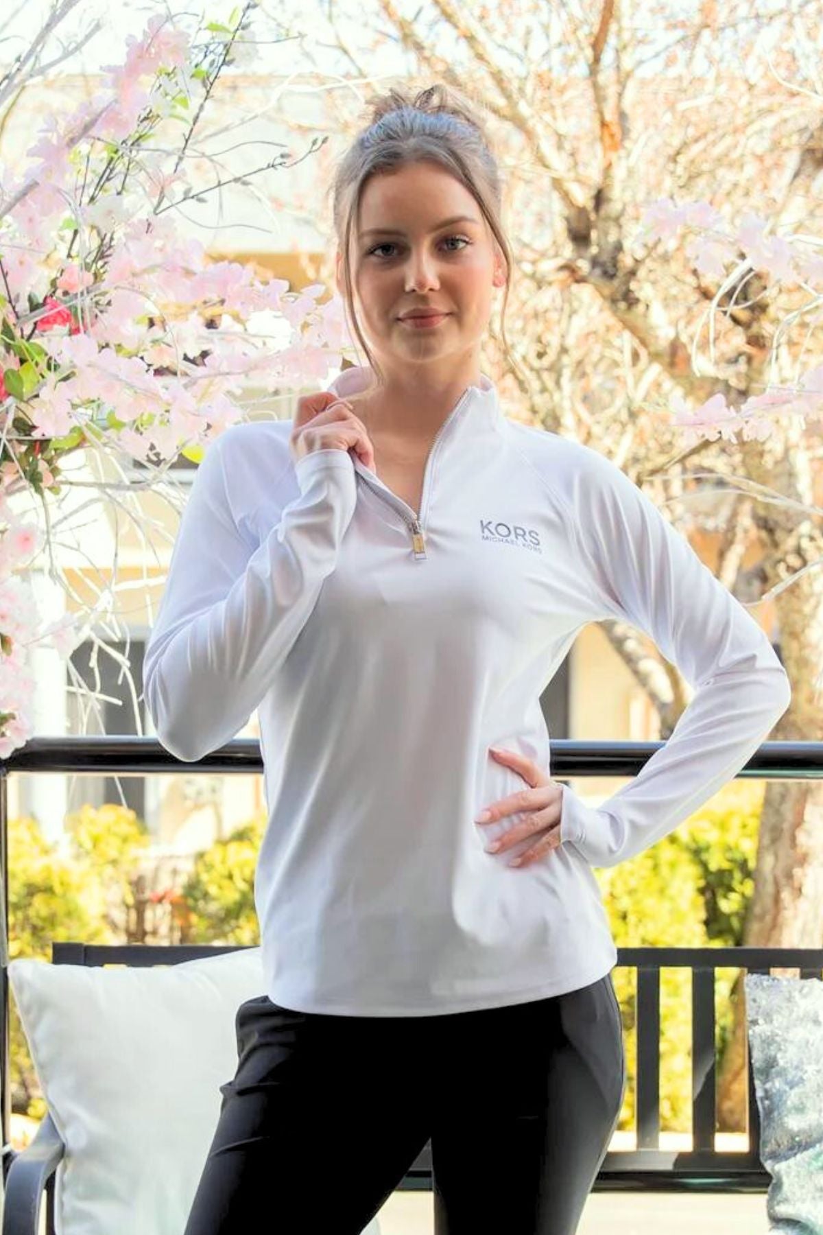 Michael Kors White Long Sleeve Half Zipper Golf Shirt