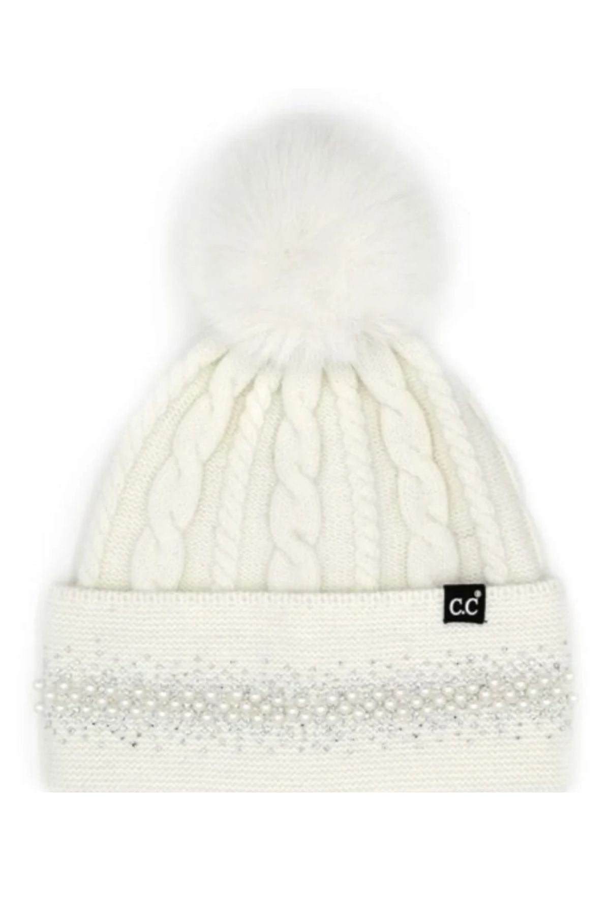 Modinno Pearl and Rhinestone Pom Beanie
