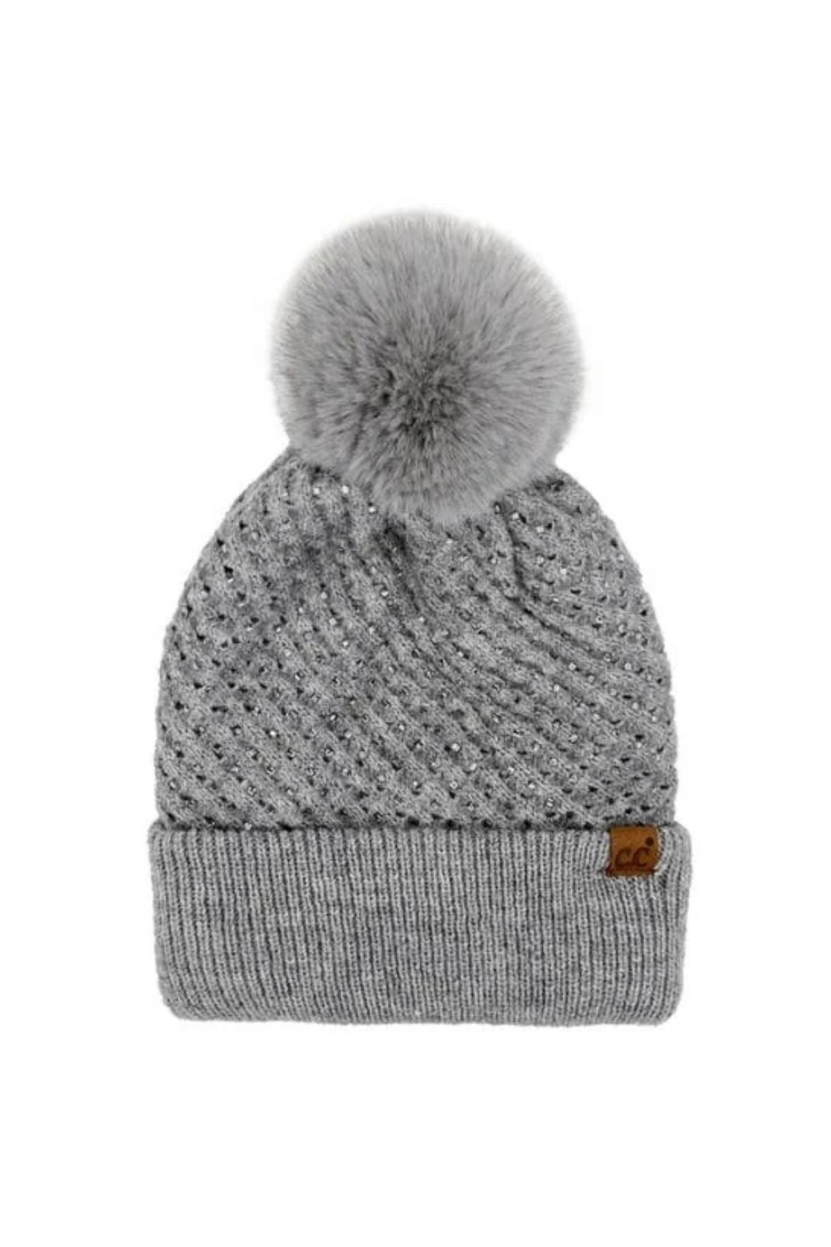 Modinno Waffle Pattern Sequin Pom Beanie