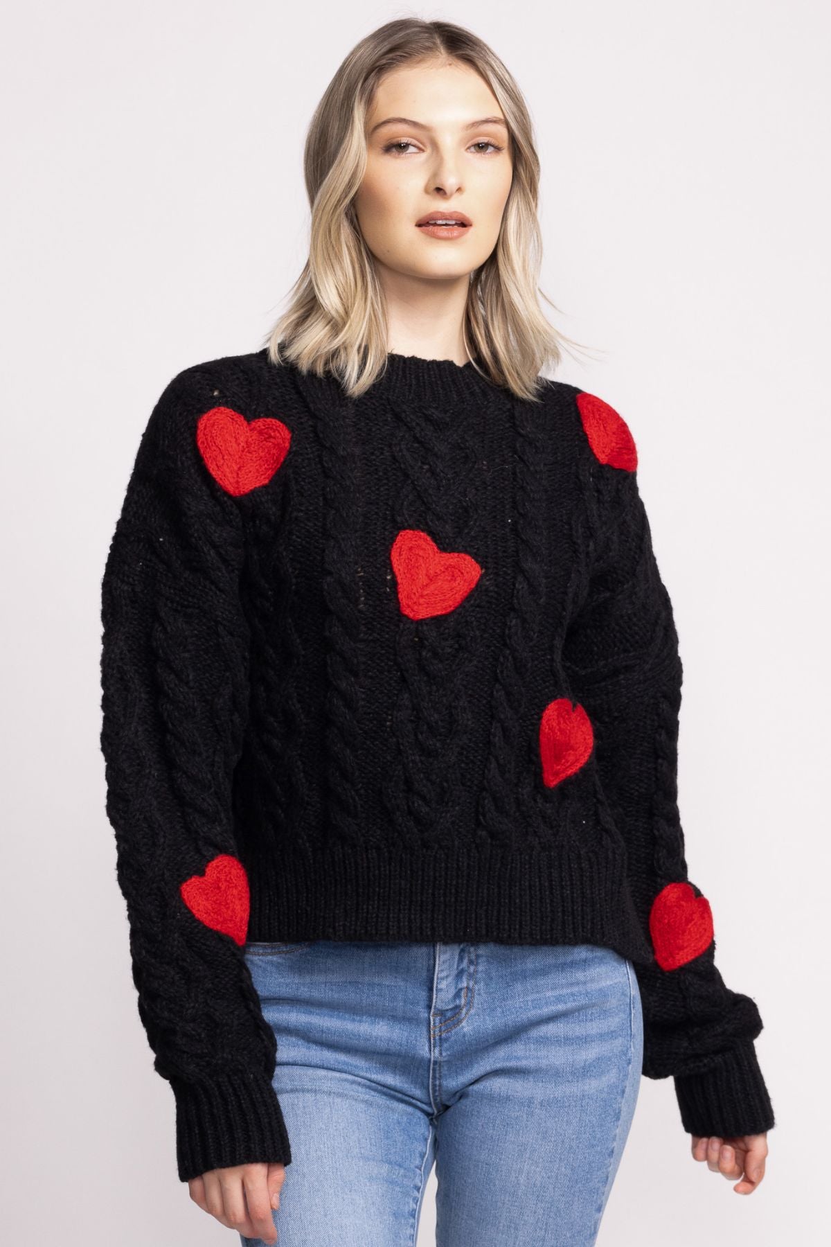 Pink Martini Delanie Sweater Black With Red Hearts