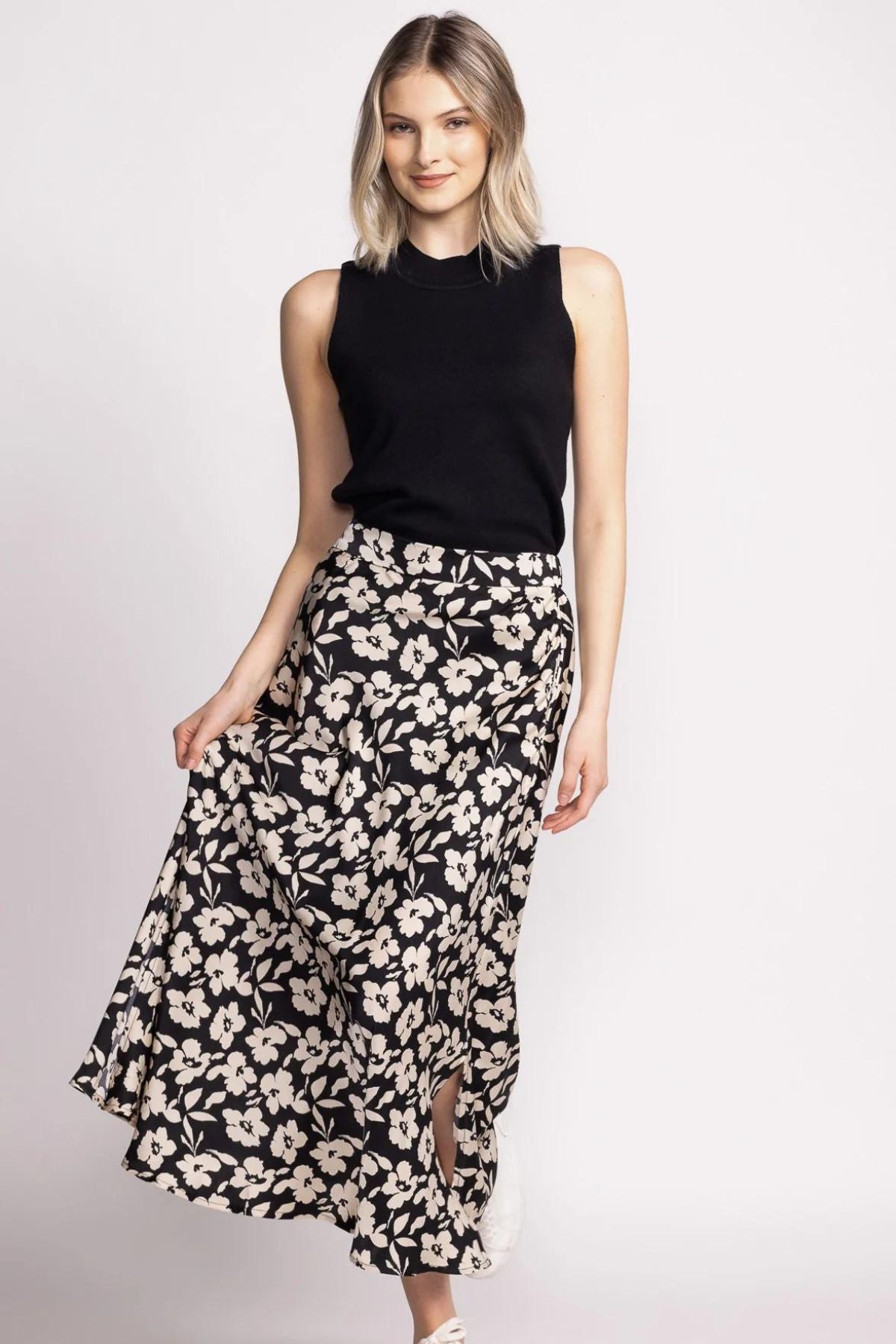 Pink Martini Kelly Skirt Black Floral Silk A Line