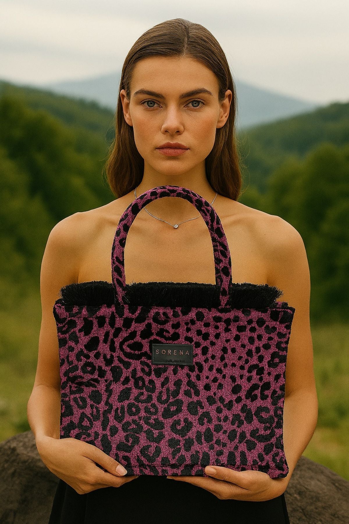 Sorena - Leopard Velvet Magenta - Medium Tote Bag