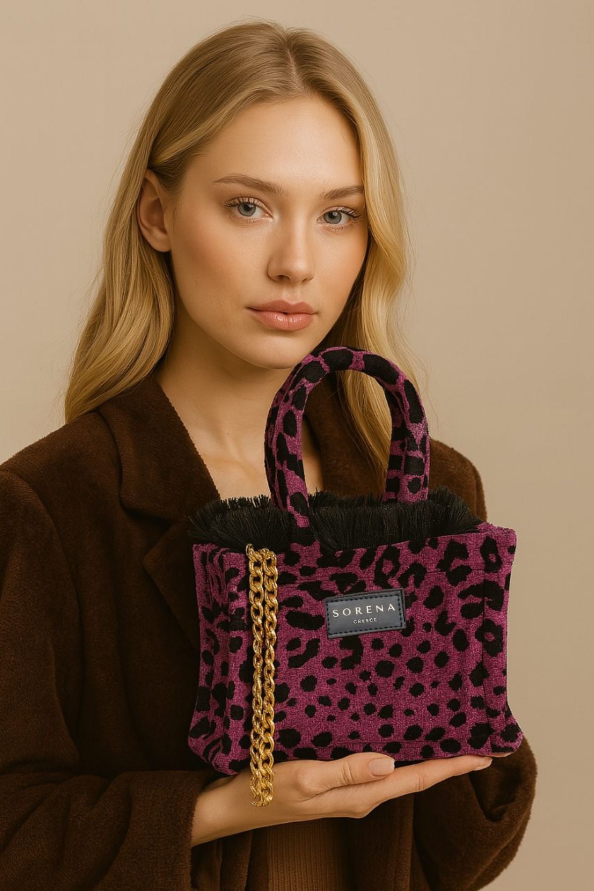 Sorena - Leopard Velvet Magenta - Mini Tote Bag