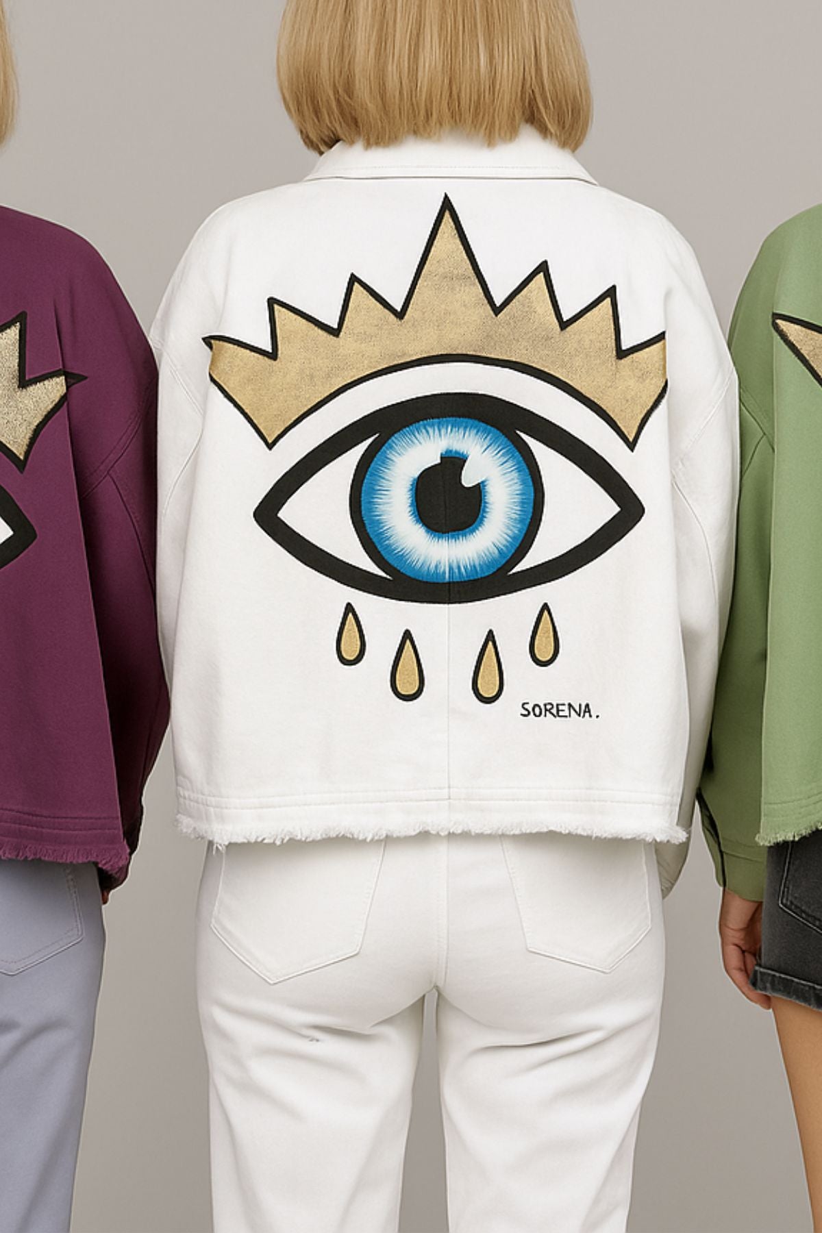 Sorena - Royal Eye Denim Jacket - White
